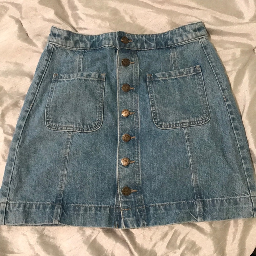 High waisted button up denim skirt